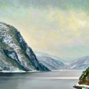 DALL·E 2023-01-14 08.53.27 - An oil painting of a Norwegian fjord in the winter..png