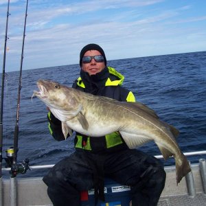 Mario mit grüßtem Dorsch des Urlaubs, 14Kg